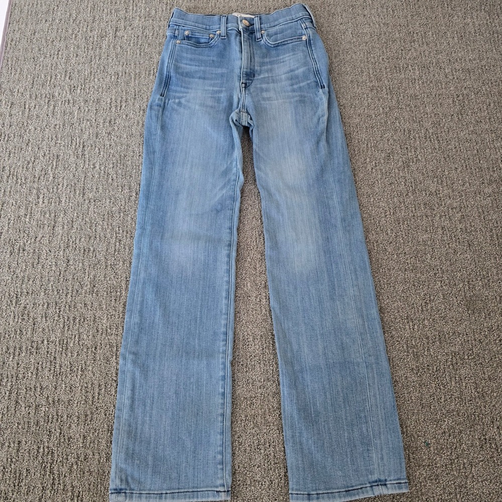 AYR The Pop Jeans 26L Light Wash High Rise Straight Leg USA Made Flaw